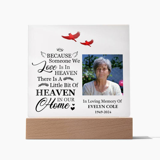 Red Cardinal Memorial Gift with Custom Photo, LED Acrylic Light Plaque Display