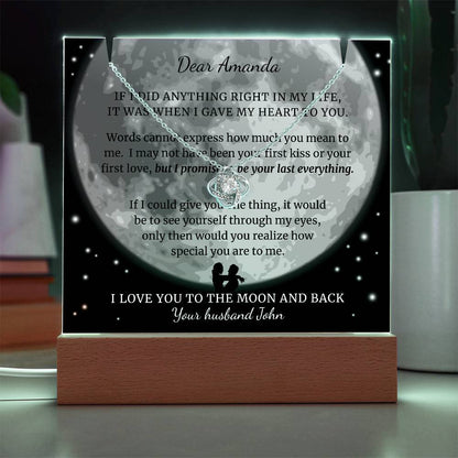 Custom Moon Acrylic Plaque, To the Moon and Back Sentimental Anniversary Gifts for Her, Optional Necklace Upgrade