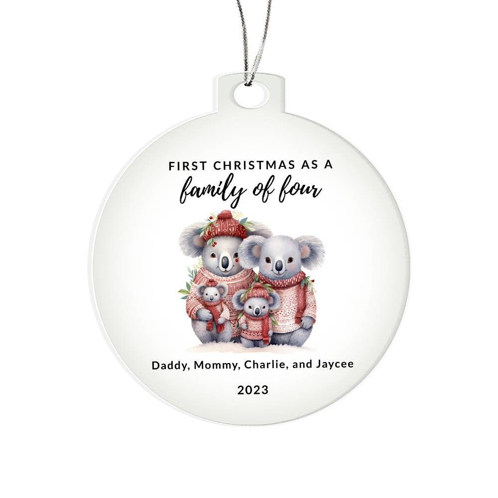 First Christmas as a Family of Four, Custom Acrylic Ornament For New Baby or Blended Family