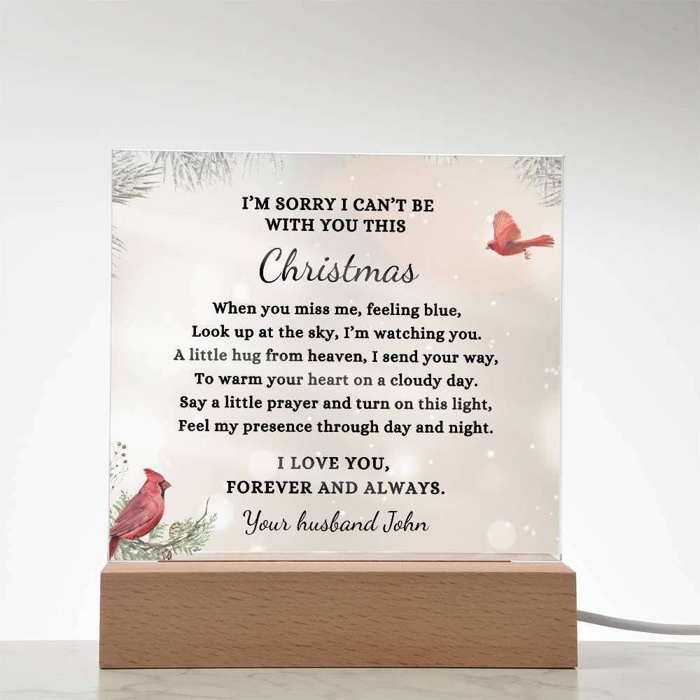 Cardinals Custom Christmas Sympathy Gift, Condolenc LED Light Personalized Memorial Poem on Acrylic Plaque