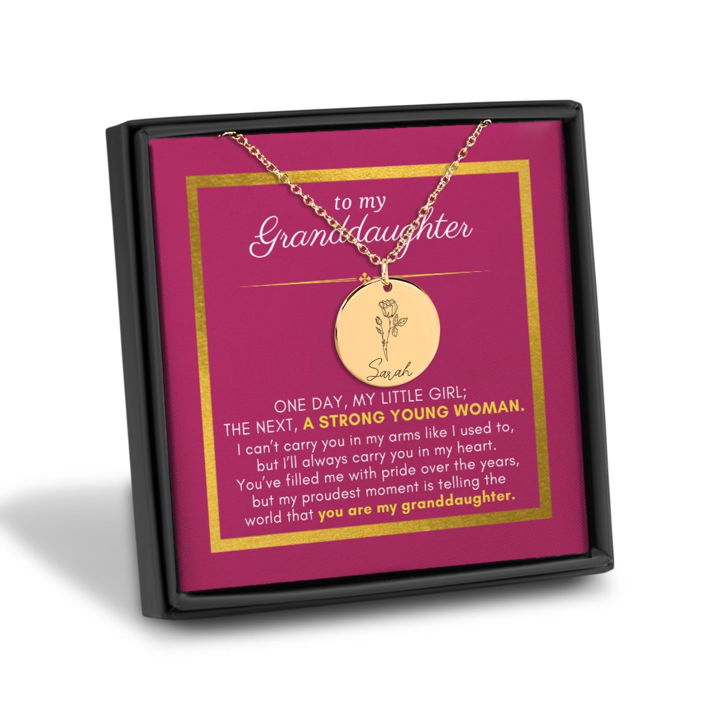 Gift For Granddaughter, A Strong Young Woman, Name & Birth Flower Necklace