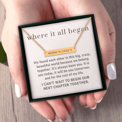 To My Future Wife Gift, We Belong Together, Coordinates Numbers Horizontal Bar Necklace