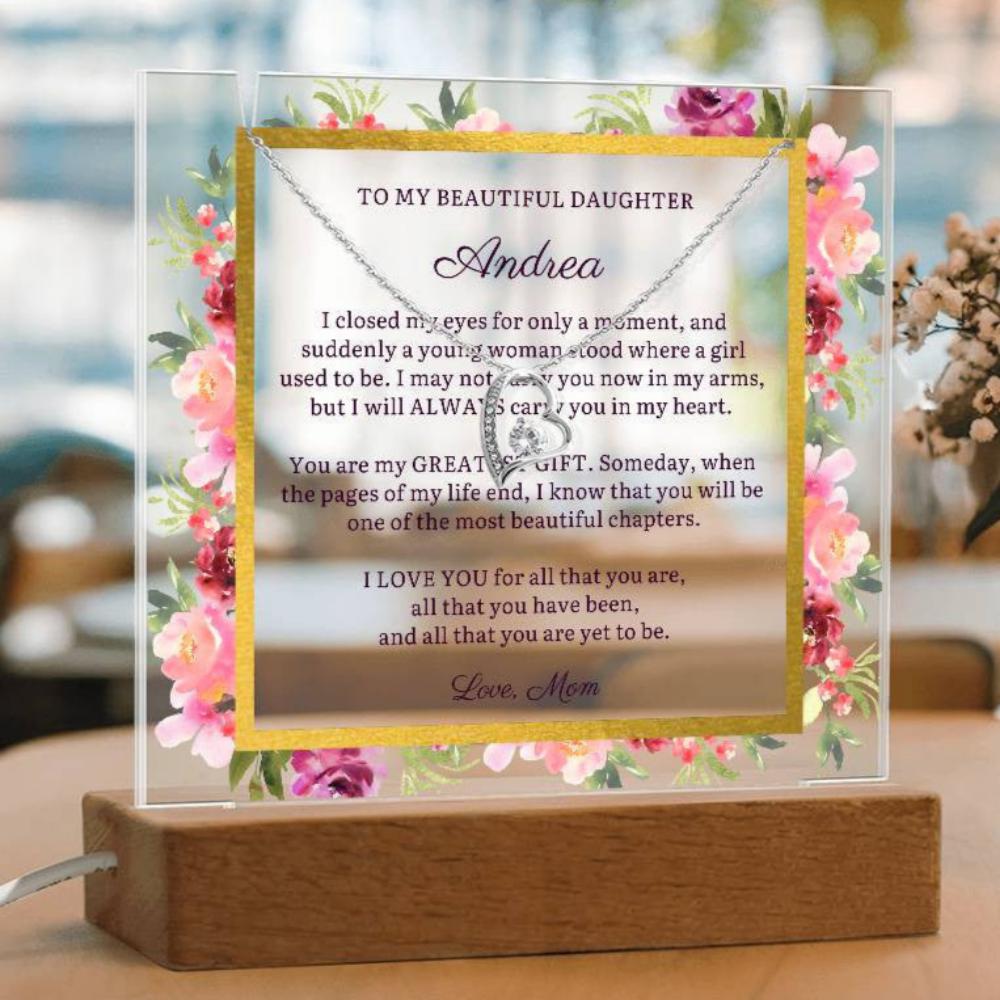 To Daughter Gift, Beautiful Chapter, Message LED Lighted Acrylic Plaque with Optional Necklace Keepsake