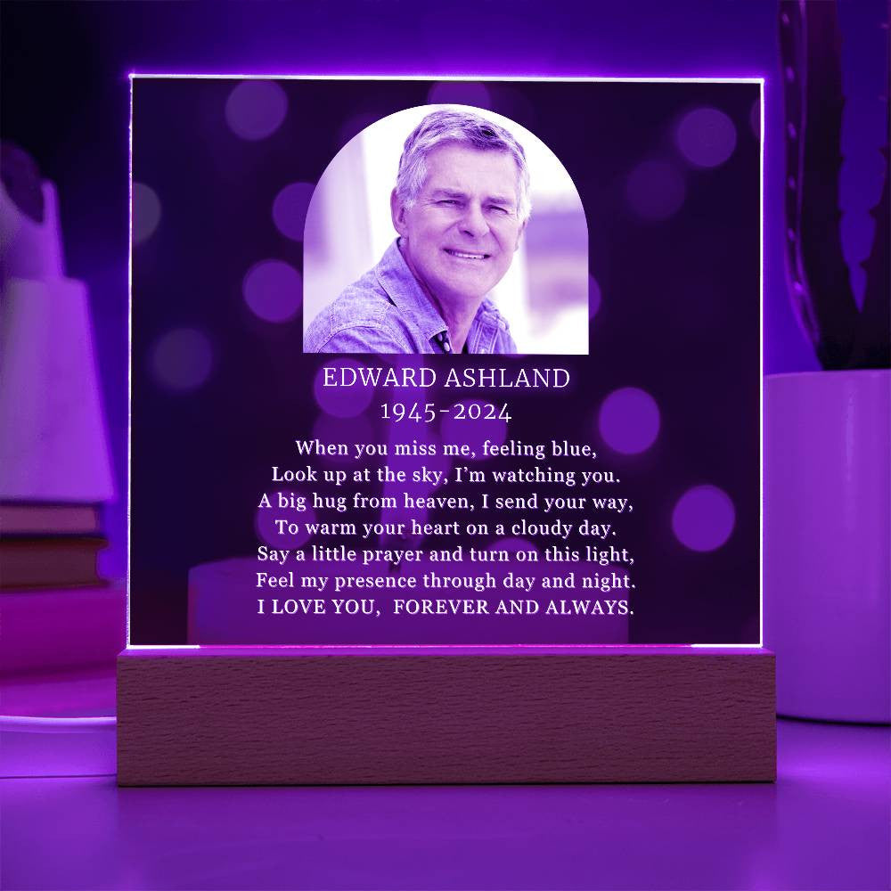 Personalized Photo Sympathy Gift for Loss of Husband, Lighted Memorial Acrylic Plaque