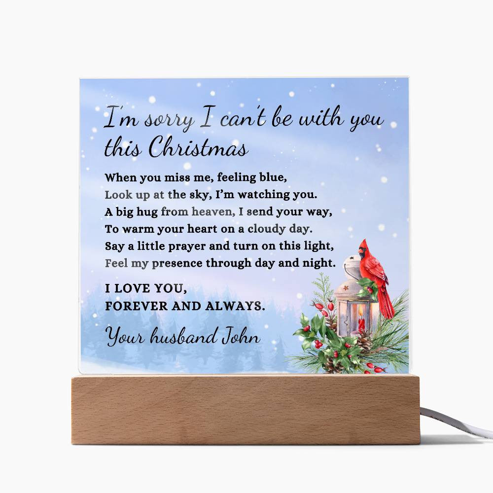 Christmas Cardinal Custom Sympathy Gift, Condolence LED Lighted Personalized Memorial Poem on Acrylic Plaque