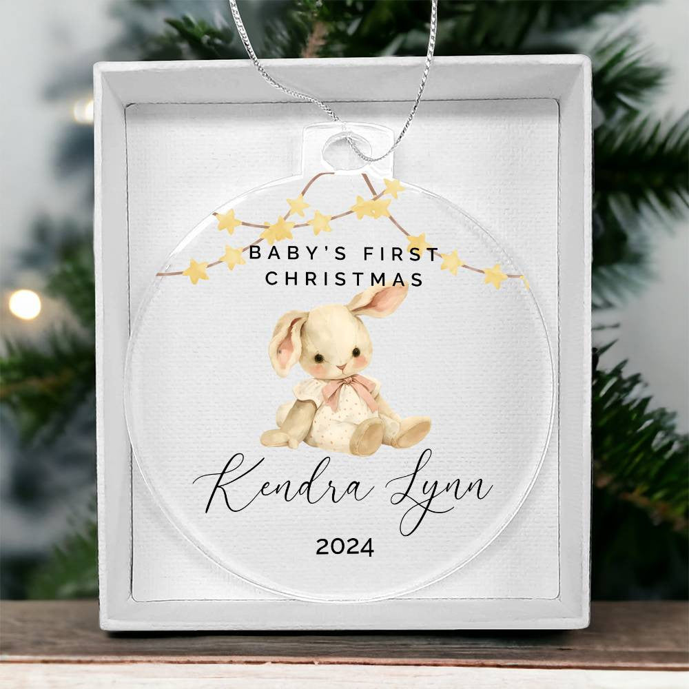 Baby Girl Rabbit Personalized Baby's First Christmas Ornament