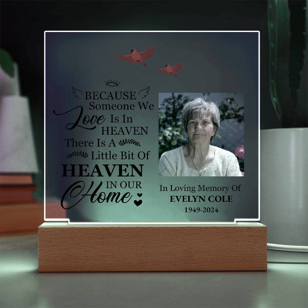 Red Cardinal Memorial Gift with Custom Photo, LED Acrylic Light Plaque Display