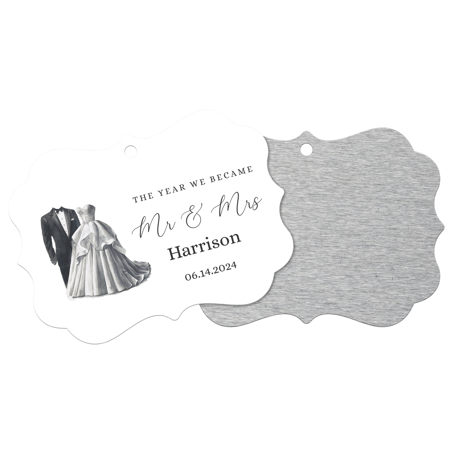 Wedding Dress Tux Personalized Mr and Mrs Ornament for Newlyweds, Our First Christmas Holiday Married Keepsake