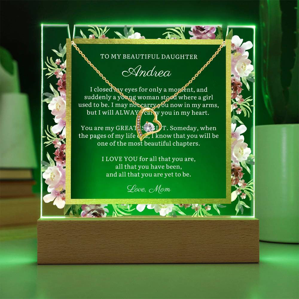 To Daughter Gift, Beautiful Chapter Message LED Lighted Acrylic Plaque with Optional Necklace Keepsake (white text)