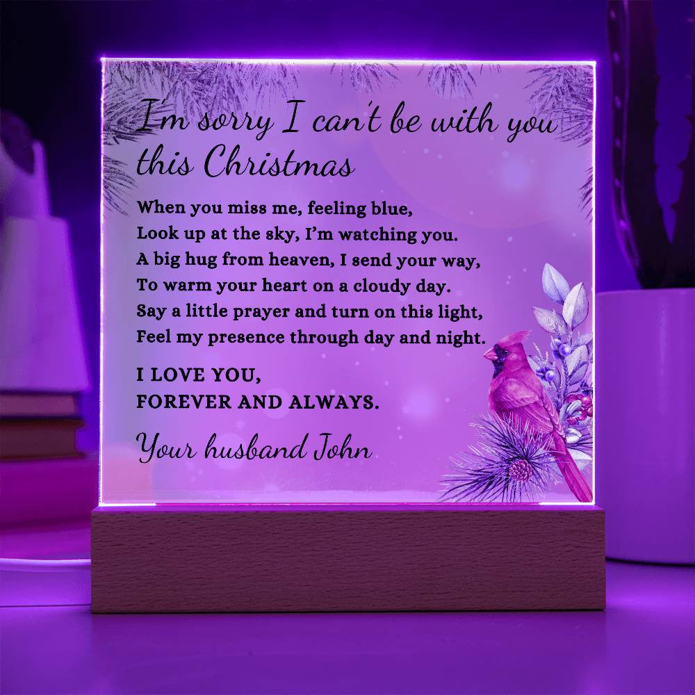 Custom Christmas Sympathy Gift, Cardinal Bird Condolence LED Light Personalized Memorial Poem on Acrylic Plaque