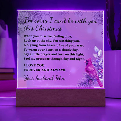 Custom Christmas Sympathy Gift, Cardinal Bird Condolence LED Light Personalized Memorial Poem on Acrylic Plaque