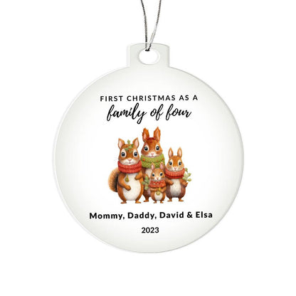 First Christmas as a Family of Four, Custom Acrylic Ornament For New Baby or Blended Family