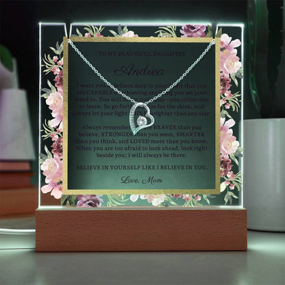 Personalized To Daughter Gift, Message LED Lighted Acrylic Plaque with Optional Necklace Keepsake