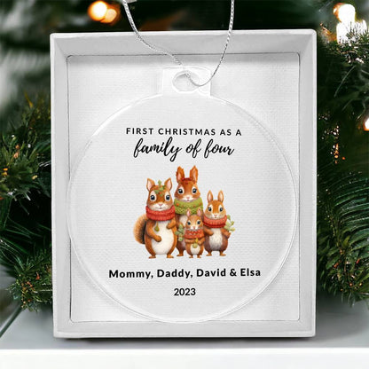 First Christmas as a Family of Four, Custom Acrylic Ornament For New Baby or Blended Family