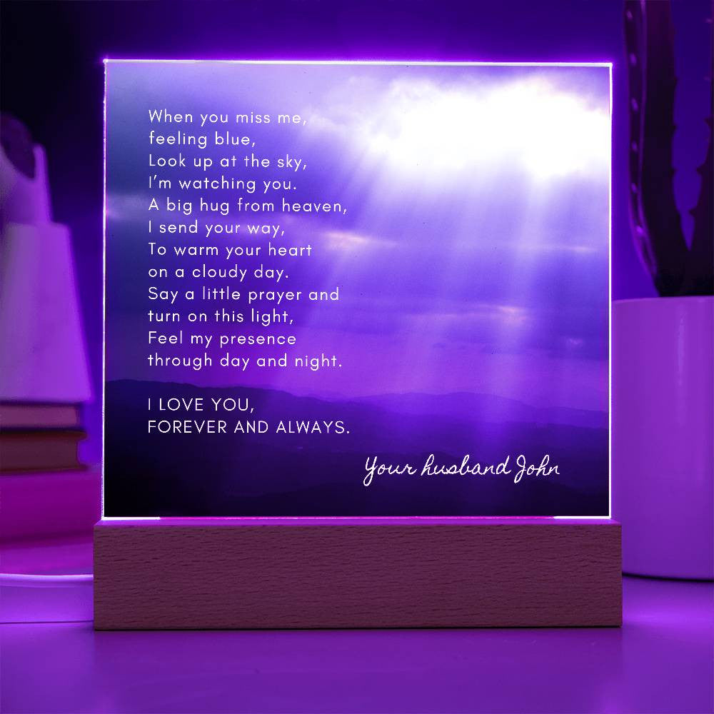 Sympathy Gift for Loss of Husband, Lighted Memorial Poem Acrylic Plaque