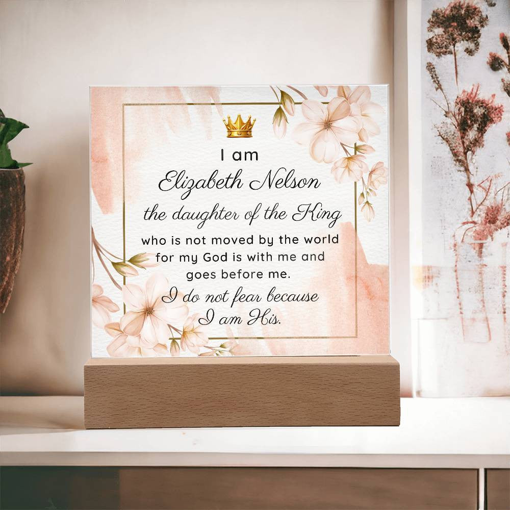 Christian Gift For Daughter Custom Name Daughter of the King Acrylic Plaque with LED Display