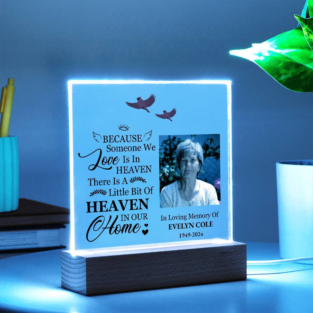 Red Cardinal Memorial Gift with Custom Photo, LED Acrylic Light Plaque Display