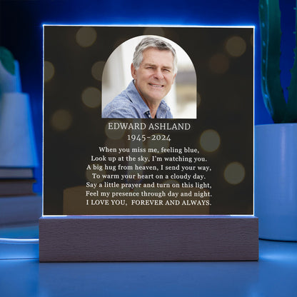 Personalized Photo Sympathy Gift for Loss of Husband, Lighted Memorial Acrylic Plaque