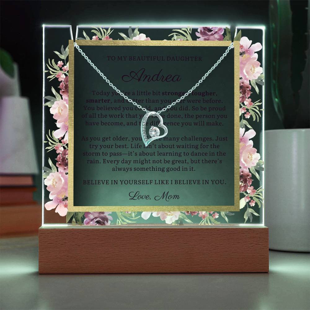 Personalized To Daughter Gift, You Believe You Could, Message LED Lighted Acrylic Plaque with Optional Necklace Keepsake