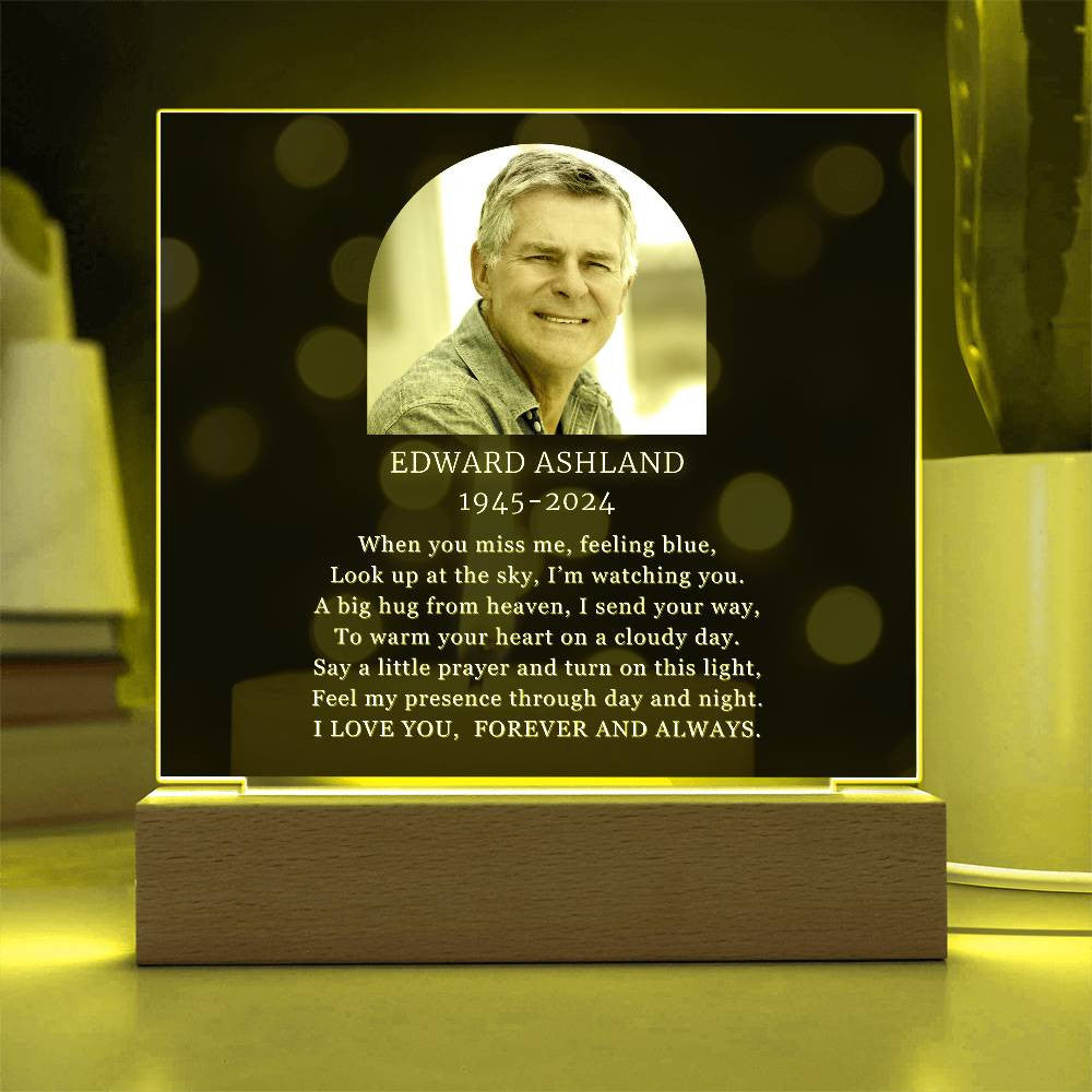 Personalized Photo Sympathy Gift for Loss of Husband, Lighted Memorial Acrylic Plaque