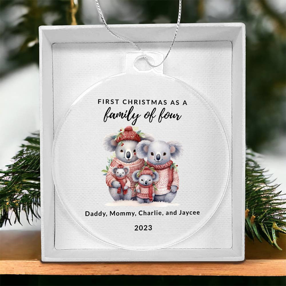 First Christmas as a Family of Four, Custom Acrylic Ornament For New Baby or Blended Family