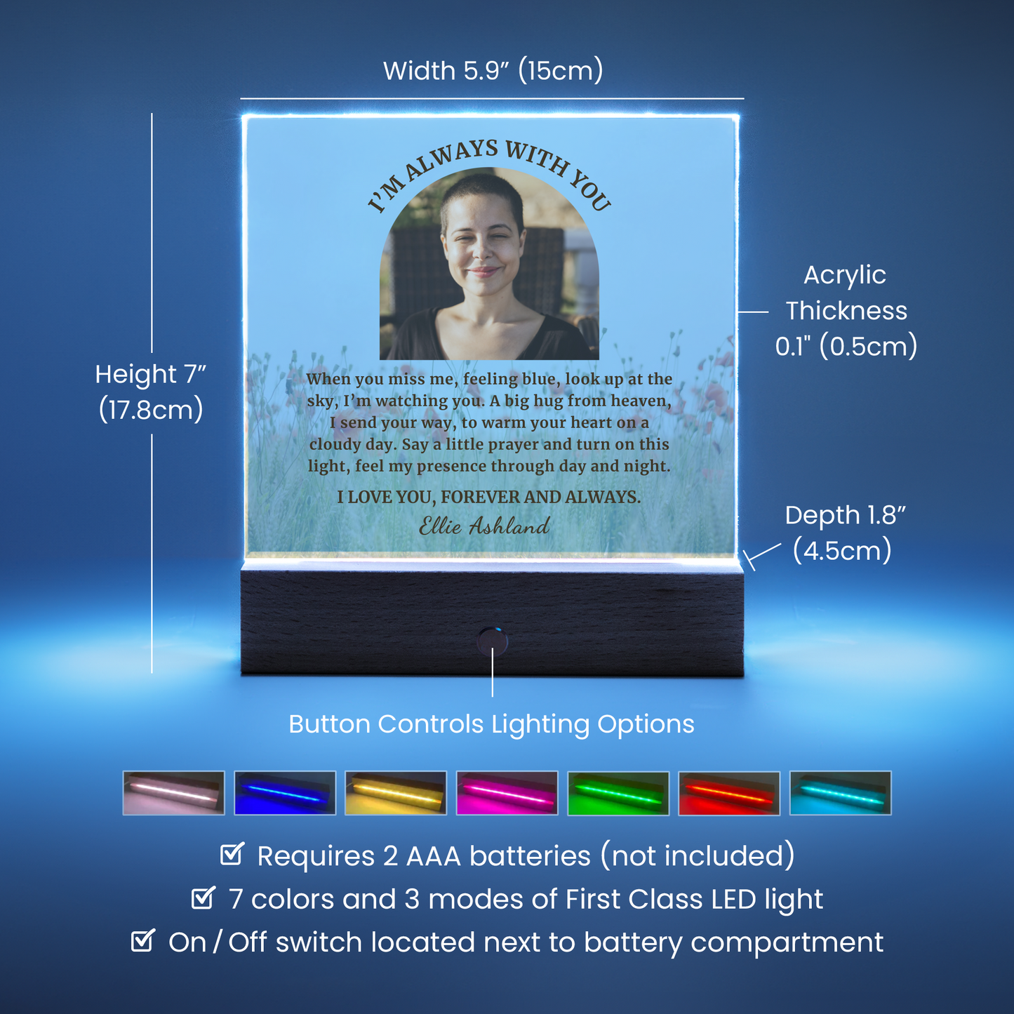 Personalized Photo Sympathy Gift for Loss of Daughter, Lighted Memorial Acrylic Plaque