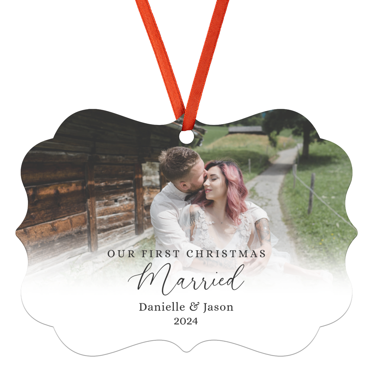 Personalized Photo Ornament for Newlyweds, Our First Christmas Holiday Married Keepsake