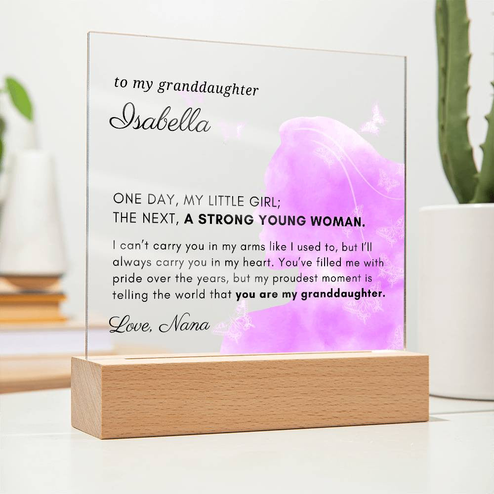 Letter to My Granddaughter Gift,  Strong Young Woman Inspirational Message Personalized Acrylic Plaque