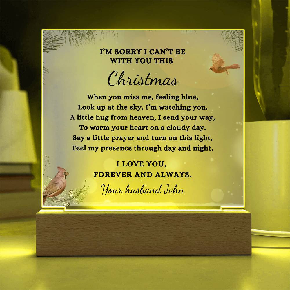 Cardinals Custom Christmas Sympathy Gift, Condolenc LED Light Personalized Memorial Poem on Acrylic Plaque