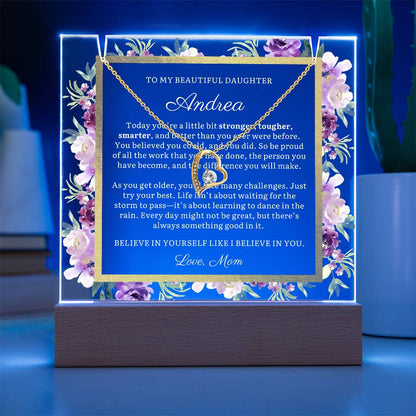 Personalized To Daughter Gift, You Believer You Could, Message LED Lighted Acrylic Plaque with Optional Necklace Keepsake (white text)