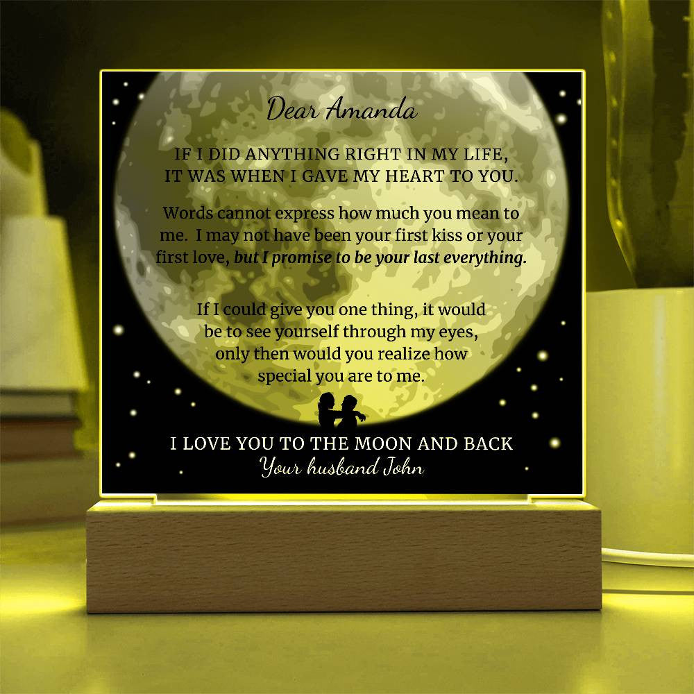 Custom Moon Acrylic Plaque, To the Moon and Back Sentimental Anniversary Gifts for Her, Optional Necklace Upgrade