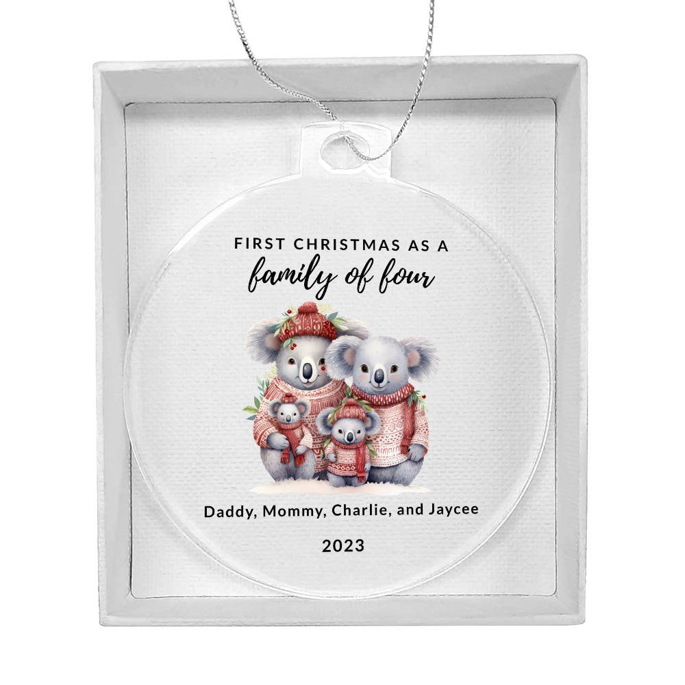 First Christmas as a Family of Four, Custom Acrylic Ornament For New Baby or Blended Family