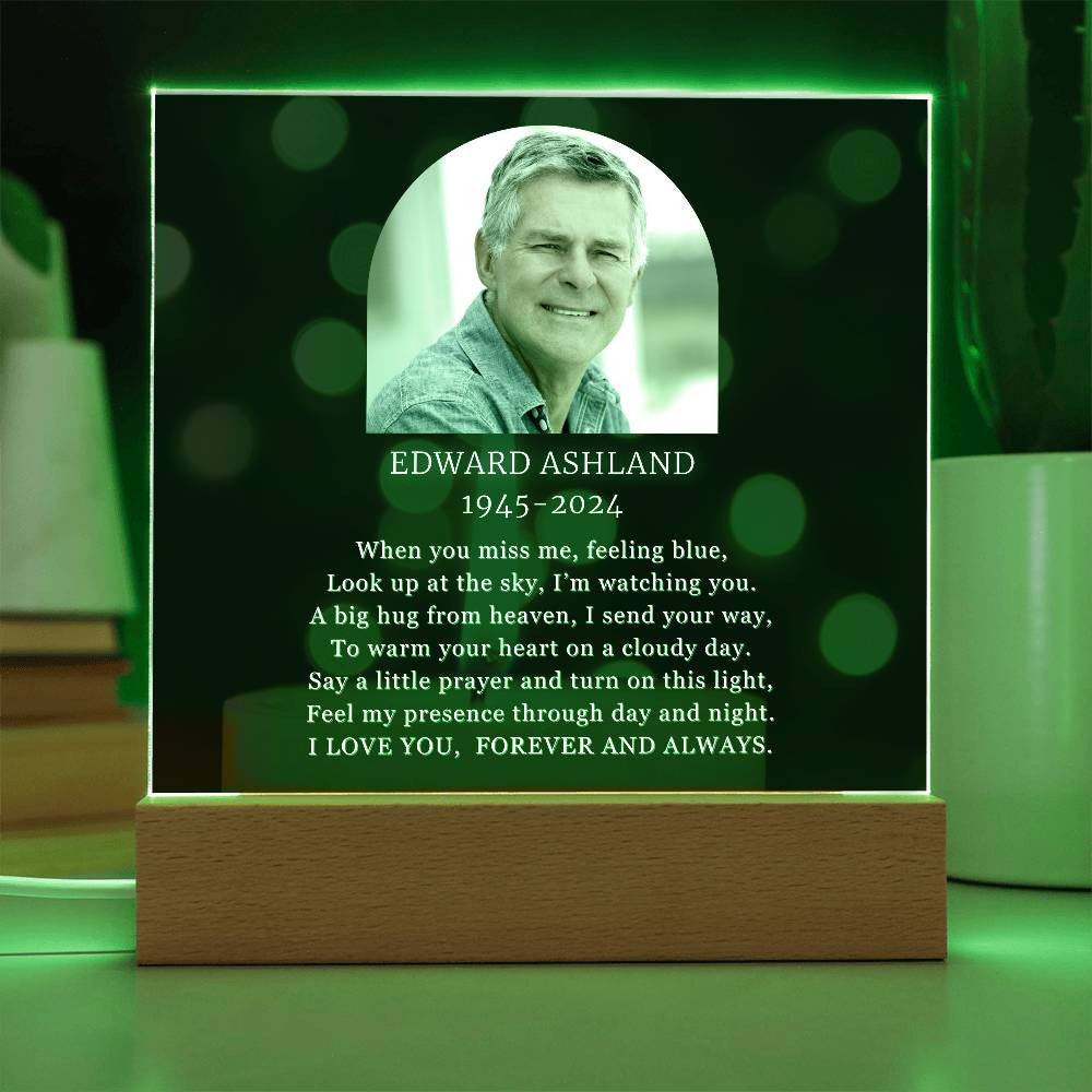 Personalized Photo Sympathy Gift for Loss of Husband, Lighted Memorial Acrylic Plaque