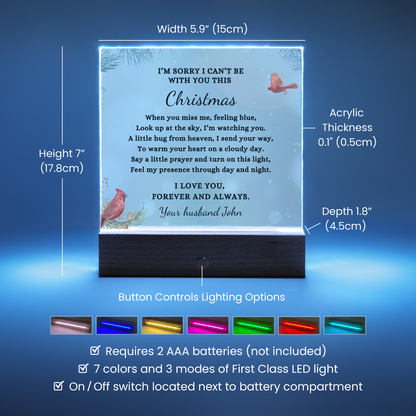 Cardinals Custom Christmas Sympathy Gift, Condolenc LED Light Personalized Memorial Poem on Acrylic Plaque