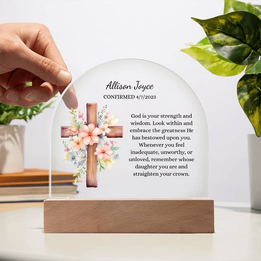 Baptism, Confirmation Gift For Girls, Christian Cross Message Acrylic Plaque Display