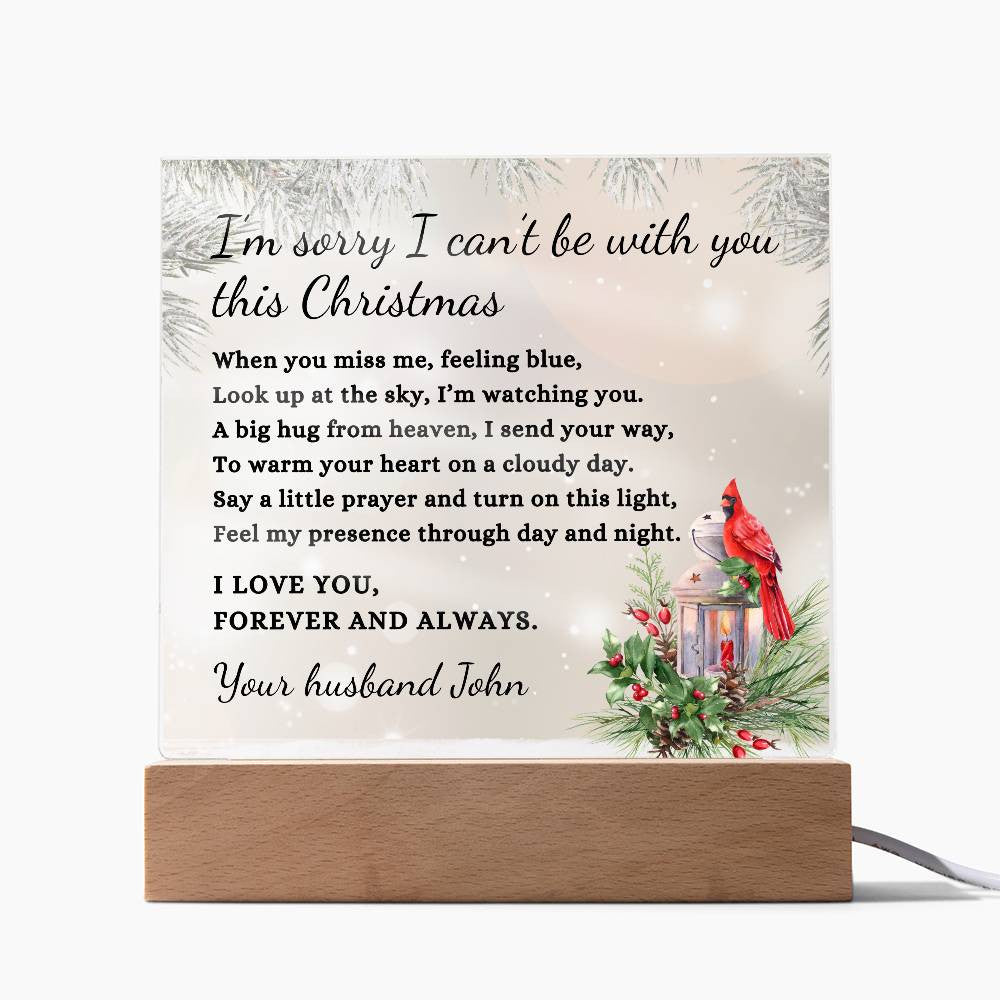 Christmas Cardinal Custom Sympathy Gift, Condolence LED Light Personalized Memorial Poem on Acrylic Plaque