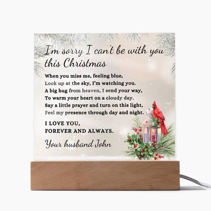 Christmas Cardinal Custom Sympathy Gift, Condolence LED Light Personalized Memorial Poem on Acrylic Plaque