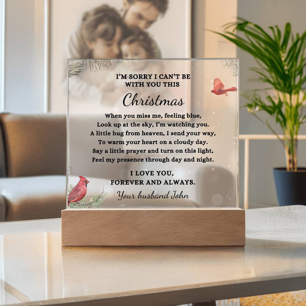 Cardinals Custom Christmas Sympathy Gift, Condolenc LED Light Personalized Memorial Poem on Acrylic Plaque