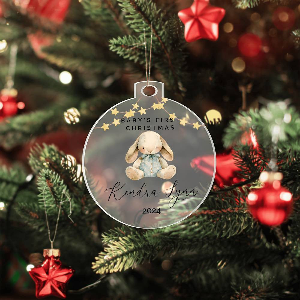 Baby Boy Rabbit Personalized Baby's First Christmas Ornament