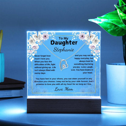 To My Daughter Gift, Personalized Message LED Light Acrylic with Heart Pendant Necklace