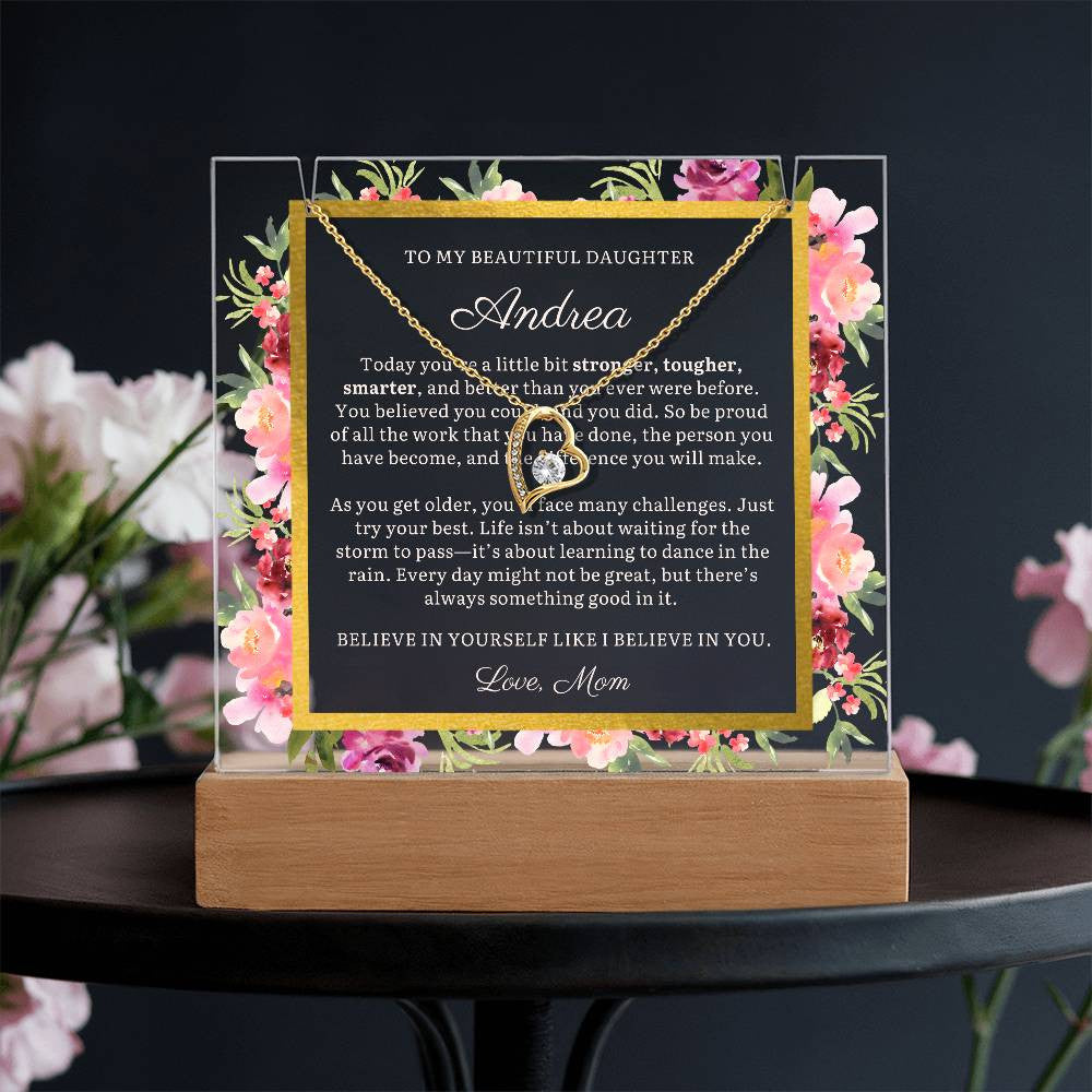 Personalized To Daughter Gift, You Believer You Could, Message LED Lighted Acrylic Plaque with Optional Necklace Keepsake (white text)