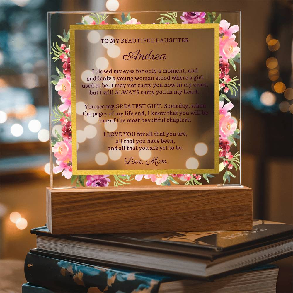 To Daughter Gift, Beautiful Chapter, Message LED Lighted Acrylic Plaque with Optional Necklace Keepsake