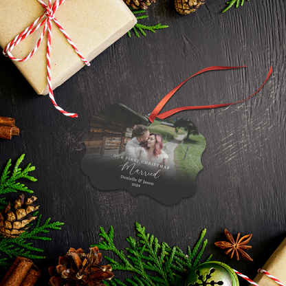 Personalized Photo Ornament for Newlyweds, Our First Christmas Holiday Married Keepsake