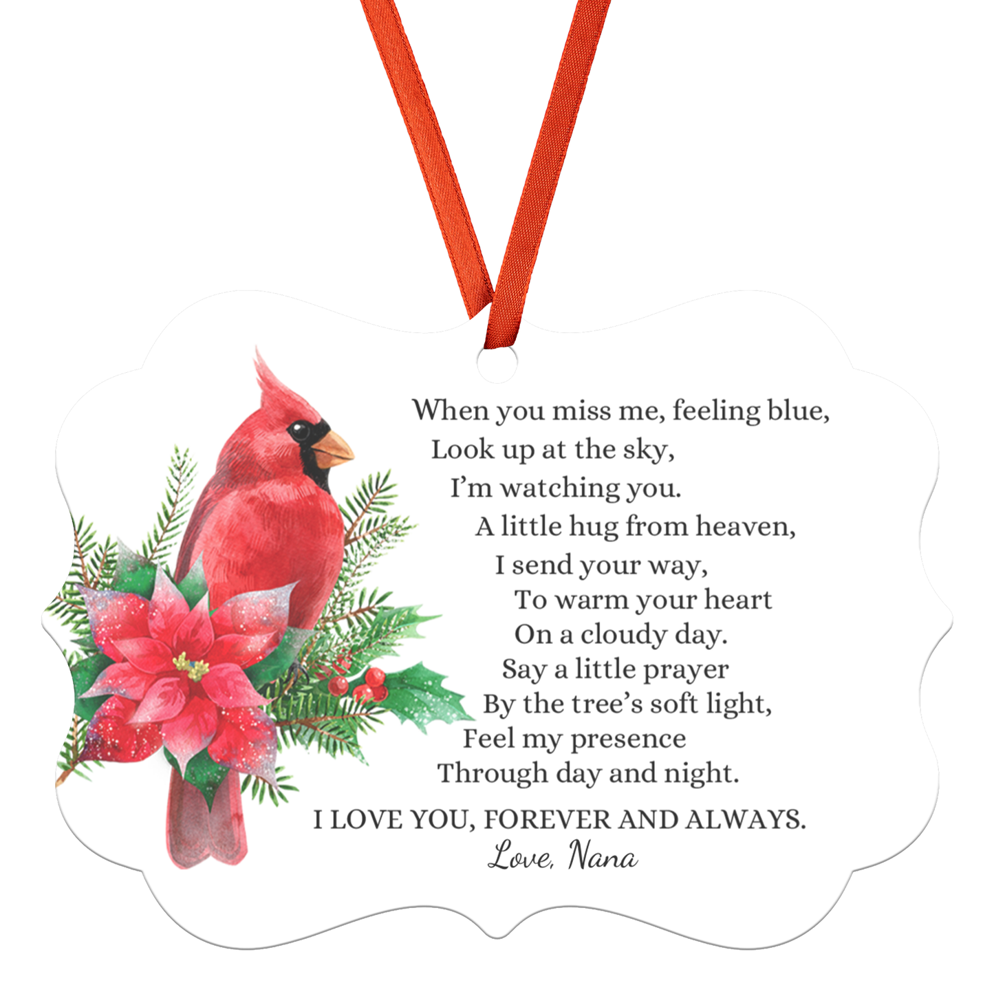 Personalized Memorial Ornament, In Loving Memory Keepsake, Red Cardinal When You Miss Me Poem