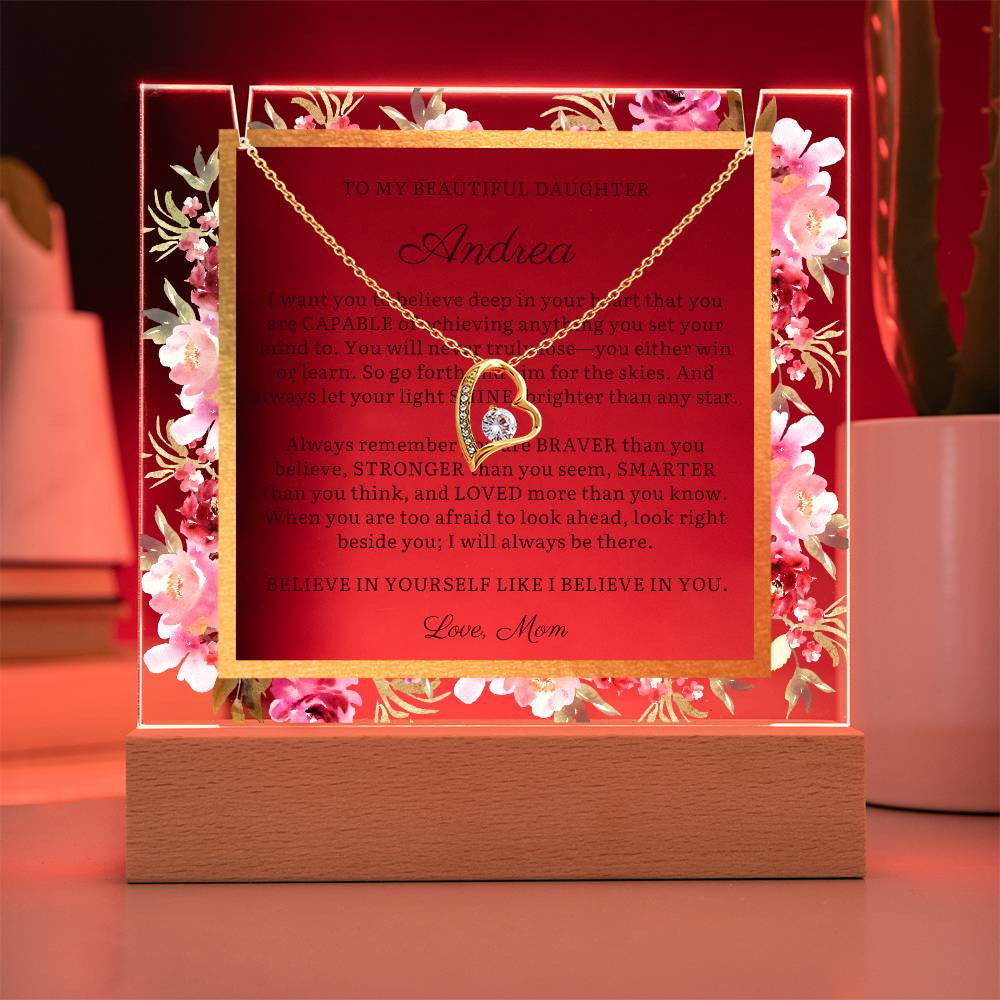 Personalized To Daughter Gift, Message LED Lighted Acrylic Plaque with Optional Necklace Keepsake