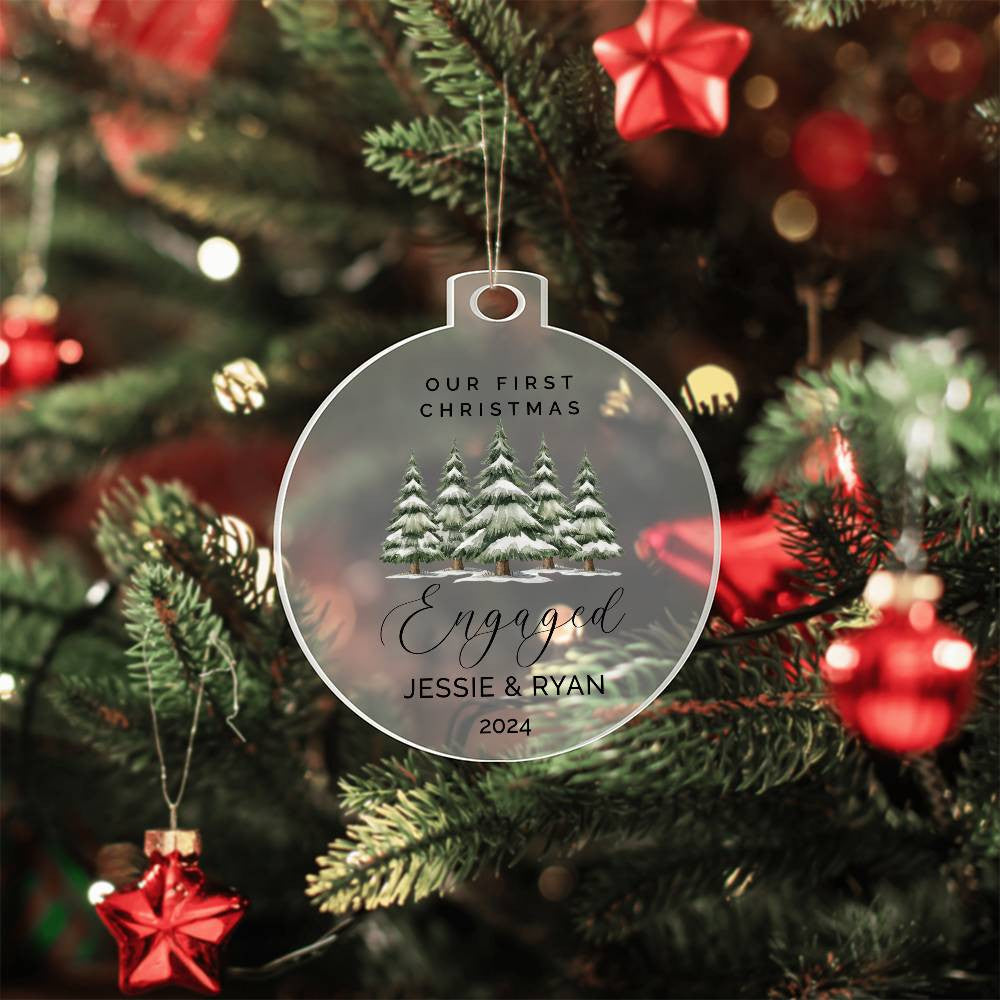 Personalized Engagement Ornament, Custom Acrylic Keepsake for Newly Engaged Couple