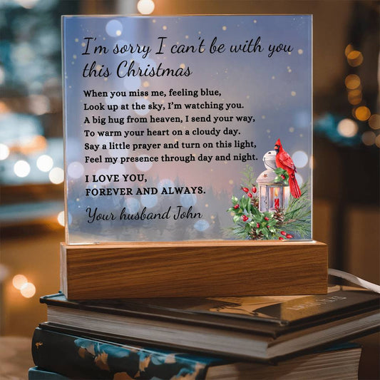 Christmas Cardinal Custom Sympathy Gift, Condolence LED Lighted Personalized Memorial Poem on Acrylic Plaque