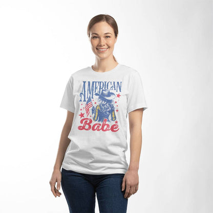 American Babe, Washed Out Retro Independence Day 4th of July Patriotic American Flag Women T Shirt