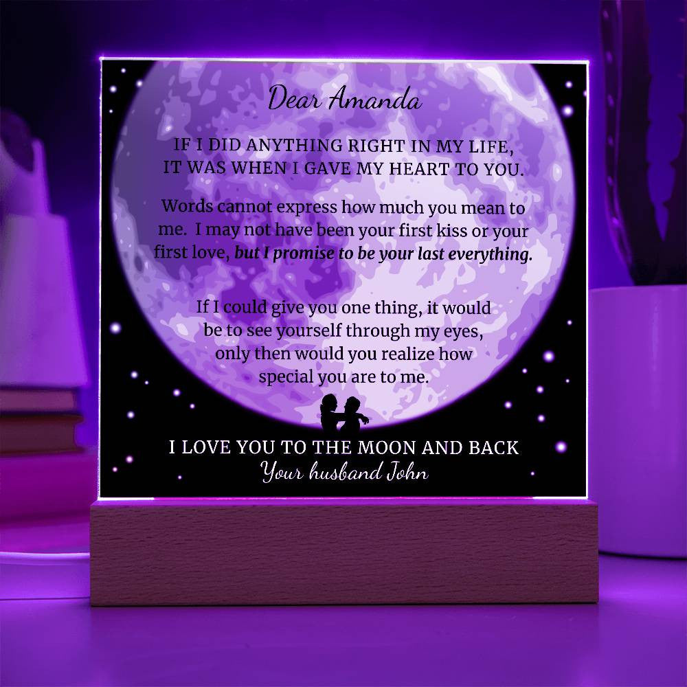 Custom Moon Acrylic Plaque, To the Moon and Back Sentimental Anniversary Gifts for Her, Optional Necklace Upgrade