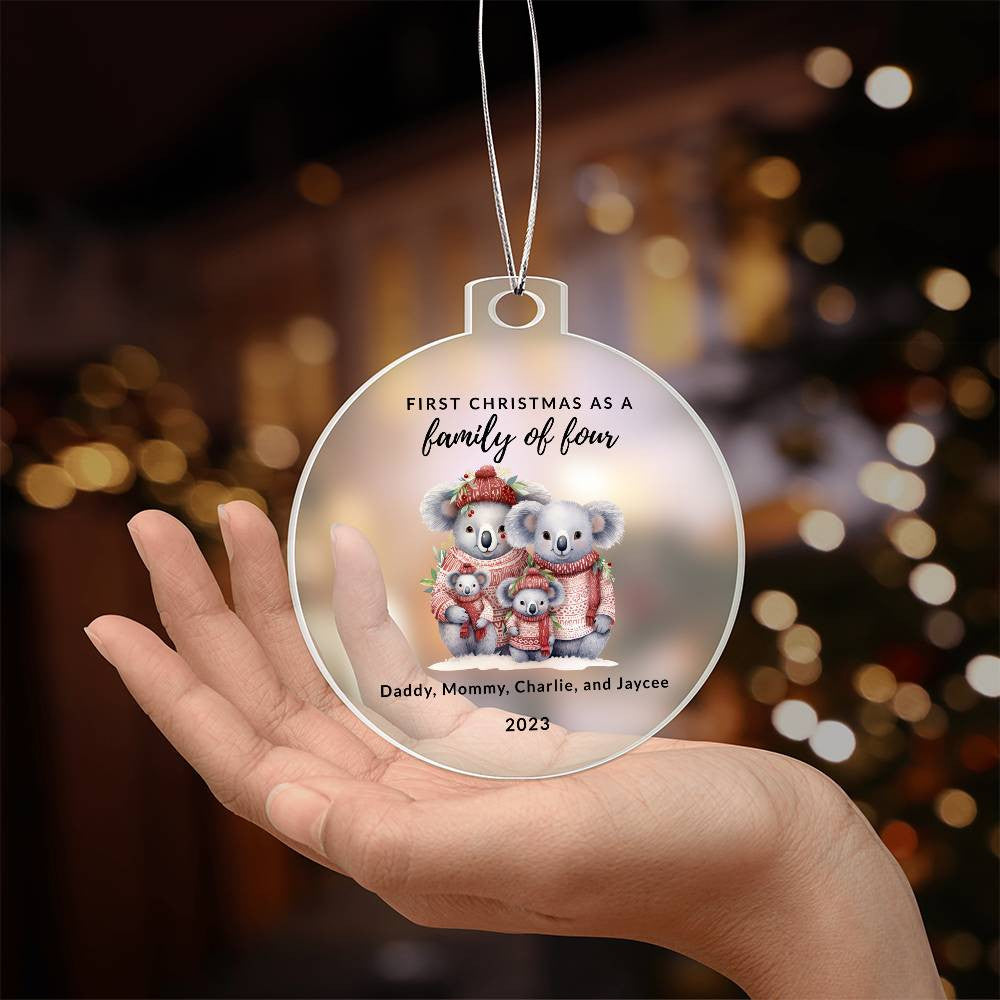 First Christmas as a Family of Four, Custom Acrylic Ornament For New Baby or Blended Family